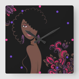 Reloj de pared de belleza afrocéntrico