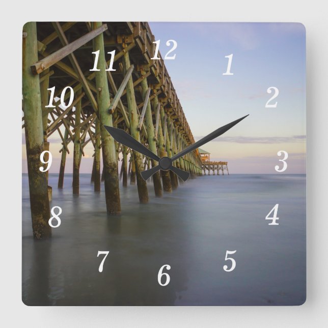 Reloj de pared de belleza Folly Beach Pier (Anverso)