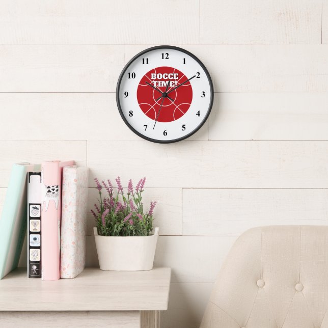 Reloj de pared de Bocce Rojo con texto personaliza (Sala de lectura)