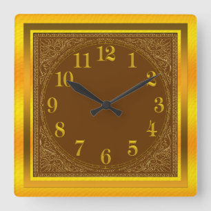 Reloj de pared de borde dorado marrón y amarillo