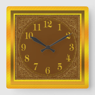 Reloj de pared de borde dorado marrón y amarillo