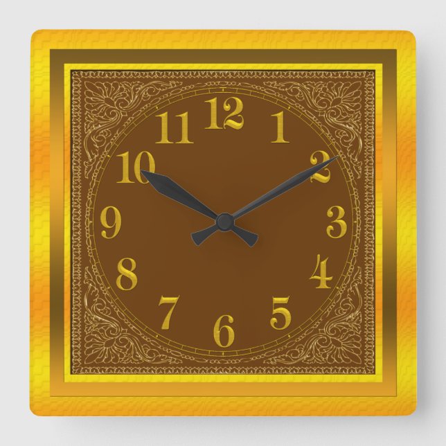 Reloj de pared de borde dorado marrón y amarillo (Anverso)