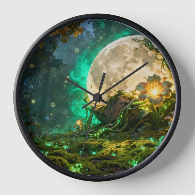 Reloj de pared de bosque lunar de fantasía (Anverso)