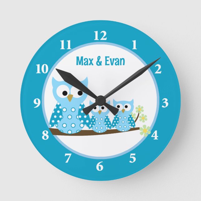 Reloj de pared de búho azul (Anverso)