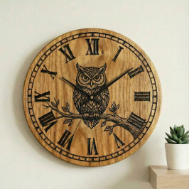 Reloj de Pared de Búho - Diseño de Estilo de Mader