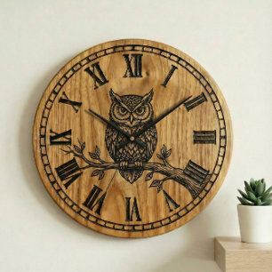 Reloj de Pared de Búho - Diseño de Estilo de Mader
