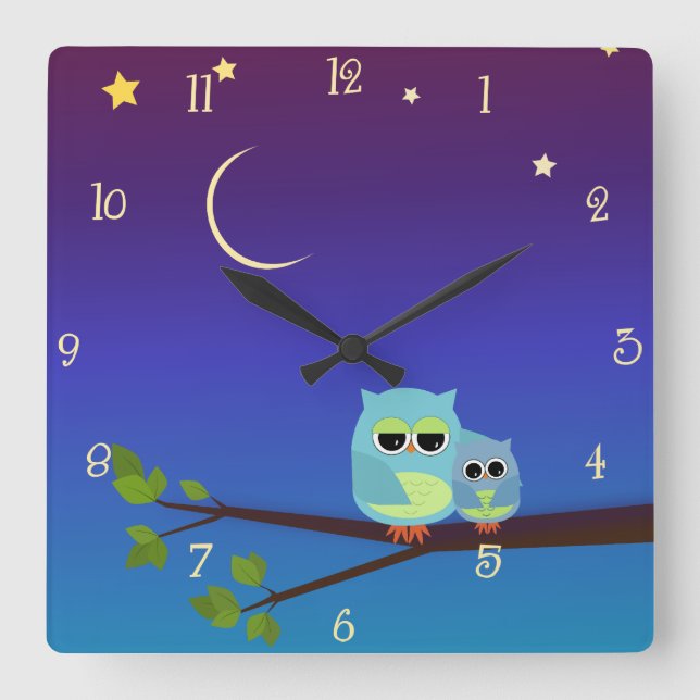 Reloj de pared de búhos nocturnos (Anverso)