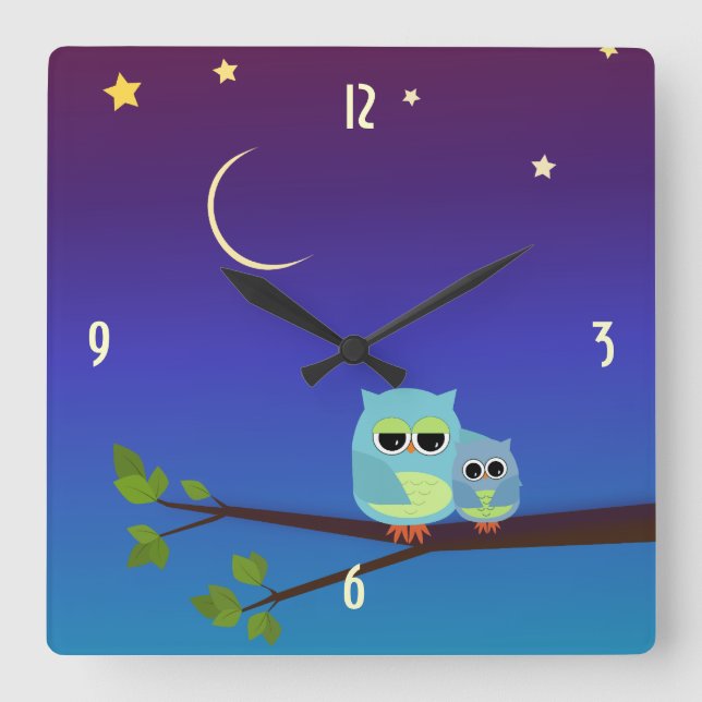 Reloj de pared de búhos nocturnos (Anverso)
