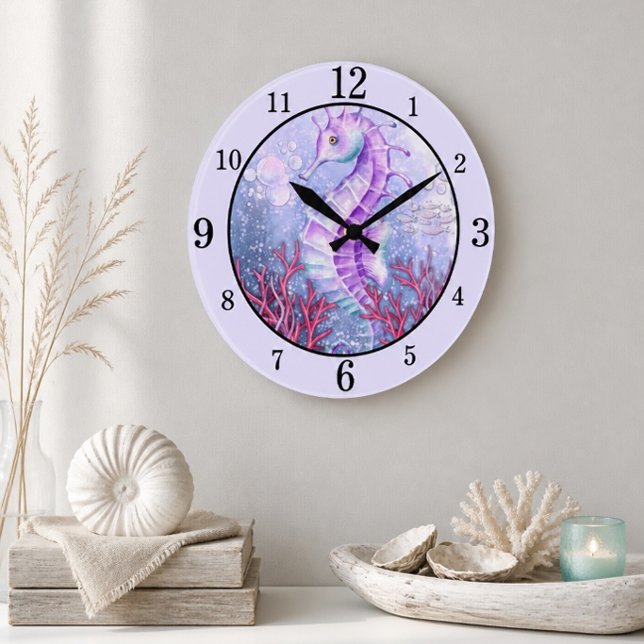 Reloj de pared de caballito de mar morado costero (Subido por el creador)