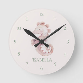Reloj de pared de caballito de mar rosa divertido