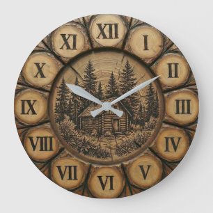 Reloj de pared de cabaña de troncos rústica   Bosq