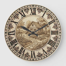 Reloj de pared de cabaña y jardín
