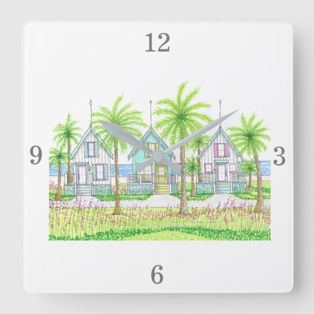 Reloj de pared de cabañas tropicales (Anverso)