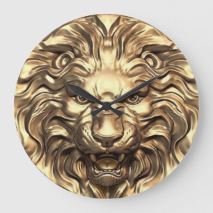Reloj de pared de cabeza de león dorado rugiente