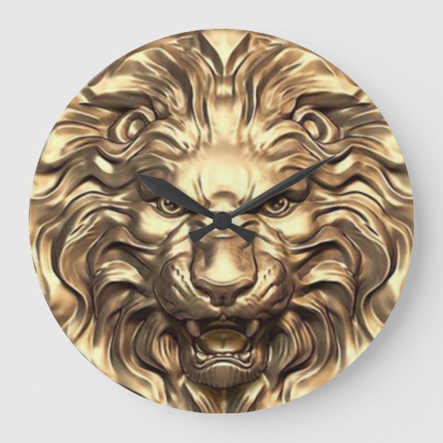 Reloj de pared de cabeza de león dorado rugiente (Anverso)