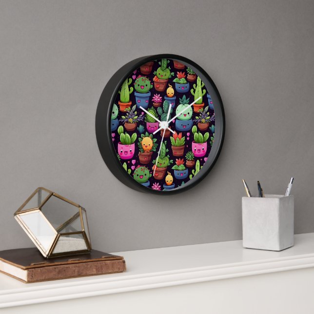 Reloj de pared de cactus Kawaii (Oficina)