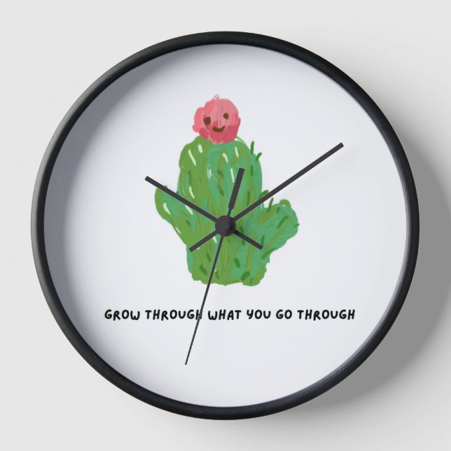Reloj de pared de cactus lindo – Cita inspiradora (Anverso)
