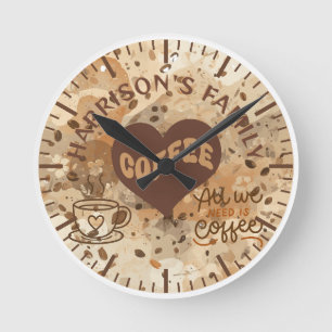 Reloj de pared de café con apellido de familia rús