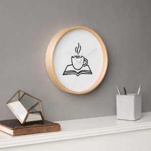 Reloj de pared de café y libros para lectores mode