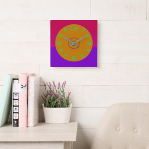 Reloj de pared de cal Vivid Pink Purple Gold