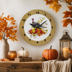 Reloj de pared de calabaza de pavo de otoño / Día 