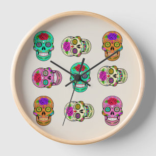 Reloj de pared de Calaveras de Azúcar