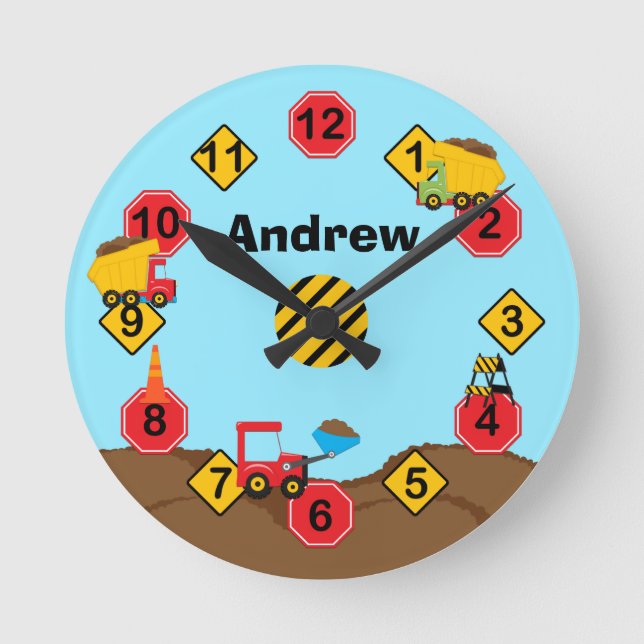 Reloj de pared de camiones de construcción para ni (Anverso)