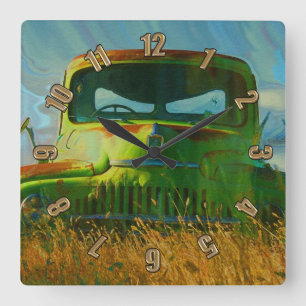 Reloj de pared de camiones Green Derelict Farm
