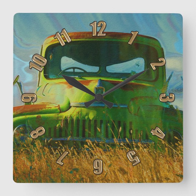 Reloj de pared de camiones Green Derelict Farm (Anverso)
