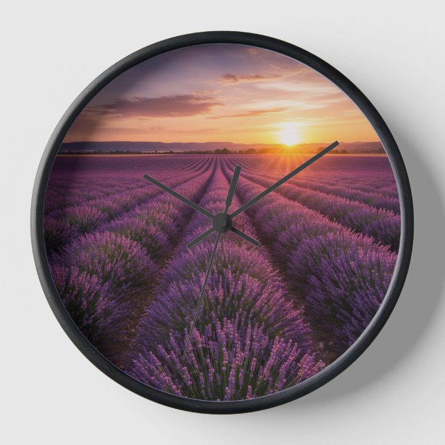 Reloj de pared de campo de lavanda - Diseño de nat (Anverso)