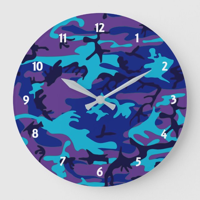 Reloj de pared de camuflaje azul oscuro y morado (Anverso)