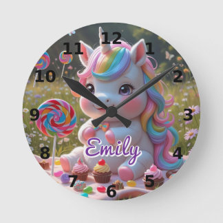 Reloj de pared de Candy Picnic Unicorn - Nombre ed