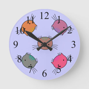 Reloj de pared de caras de gato lindas para niñas