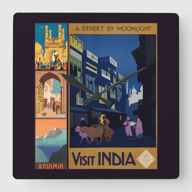 Reloj de pared de carteles de viaje de India (Anverso)
