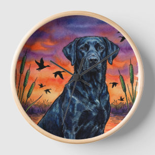 Reloj de pared de caza de patos al atardecer con L