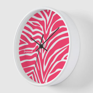 Reloj de pared de cebra rosa personalizado