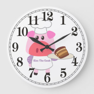 Reloj de pared de cerdo chef divertido