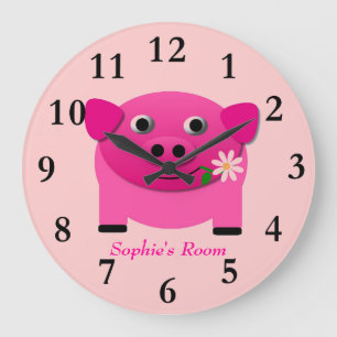 Reloj de pared de cerdo rosa de chica personalizad