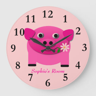 Reloj de pared de cerdo rosa de chica personalizad