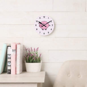 Reloj de pared de cerdo rosado