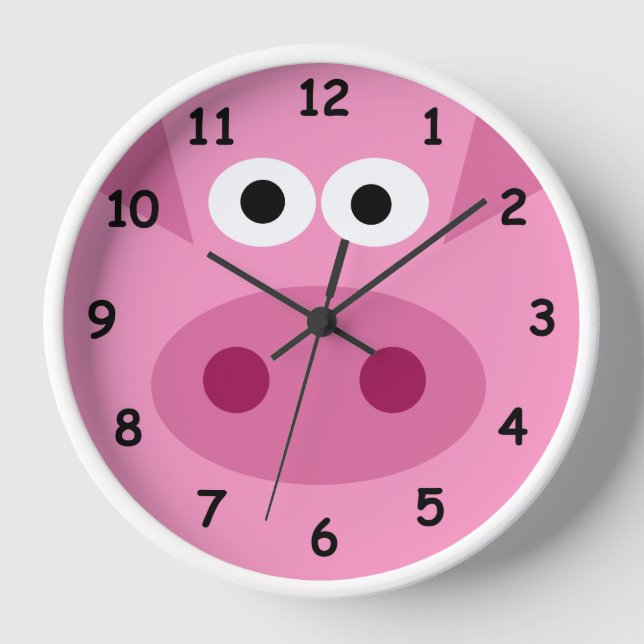 Reloj de pared de cerdo rosado para el dormitorio  (Anverso)