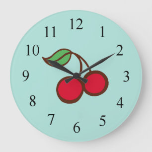 Reloj de pared de cereza turquesa de cocina de res