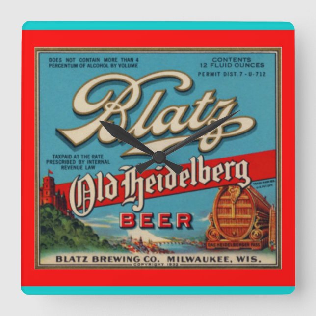 Reloj de pared de cerveza Blatz Old Heidelberg (Anverso)