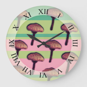 Reloj de pared de champiñones y rayas