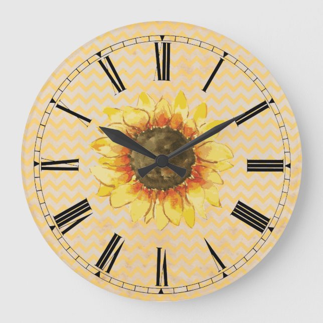Reloj de pared de Chevron con fondo de girasol (Anverso)