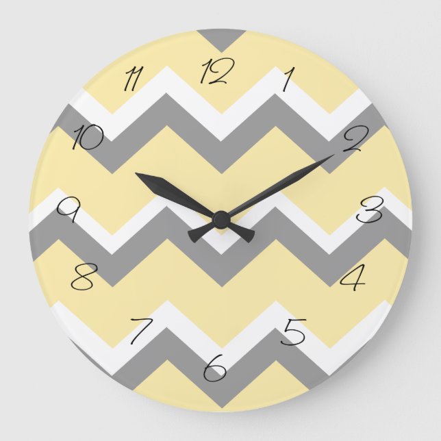 Reloj de pared de chevron gris y amarillo (Anverso)
