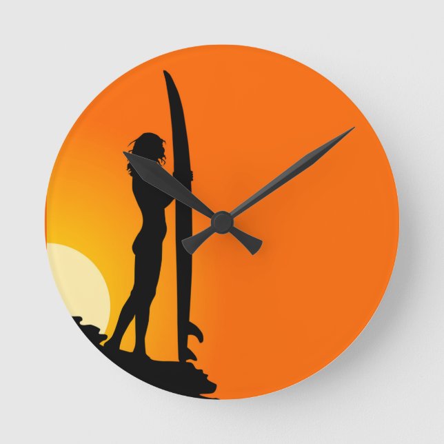 Reloj de pared de chica surfista (Anverso)