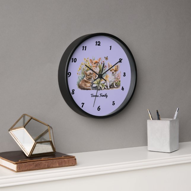 Reloj de pared de Chihuahuas de pelo largo (Oficina)