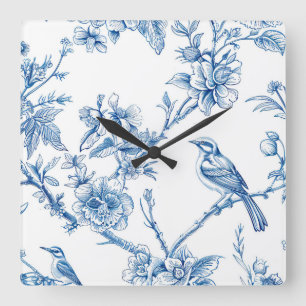 Reloj de pared de chinoiserie blanco y azul