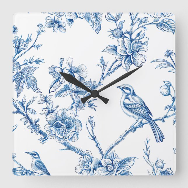 Reloj de pared de chinoiserie blanco y azul (Anverso)